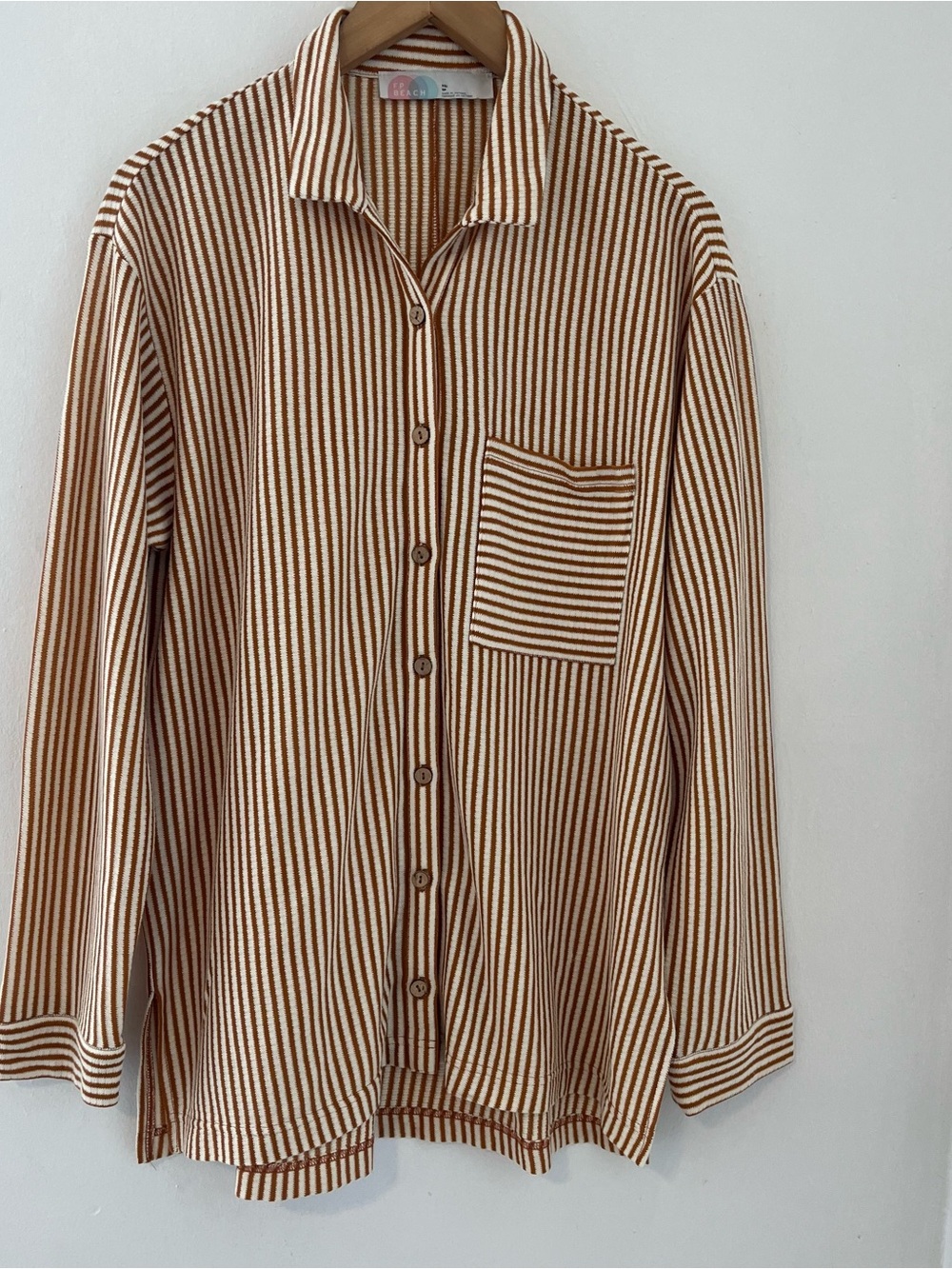 FP Beach Striped Knit Top in Cream and Brown